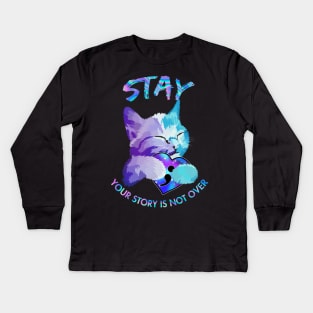 Cat Autism Heart Stay your story is not over Kids Long Sleeve T-Shirt